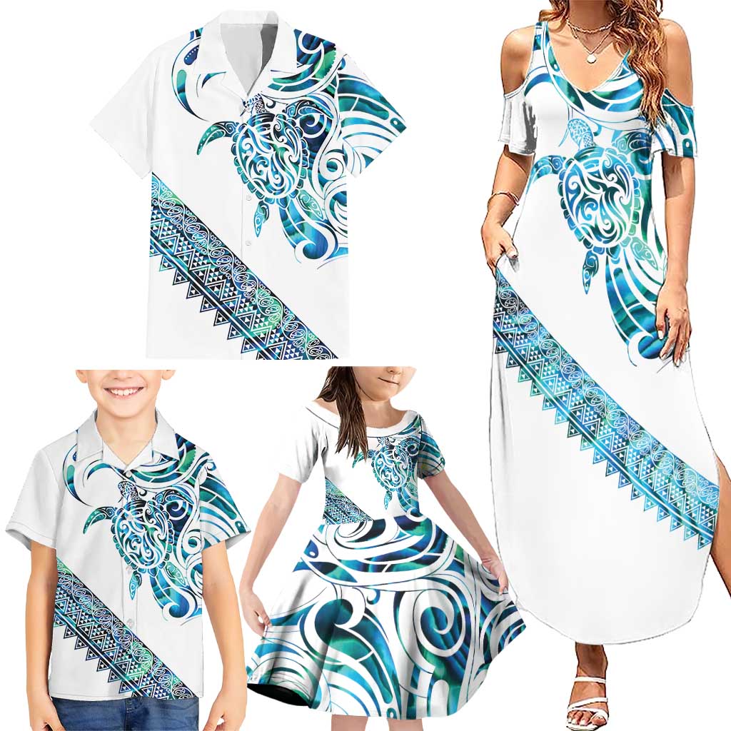 Kahui Whetu Paua shell Kowhaiwhai Taniko Personalised Family Matching Summer Maxi Dress and Hawaiian Shirt Turtle Tattoo Maori Tribal Style LT9 - Polynesian Pride