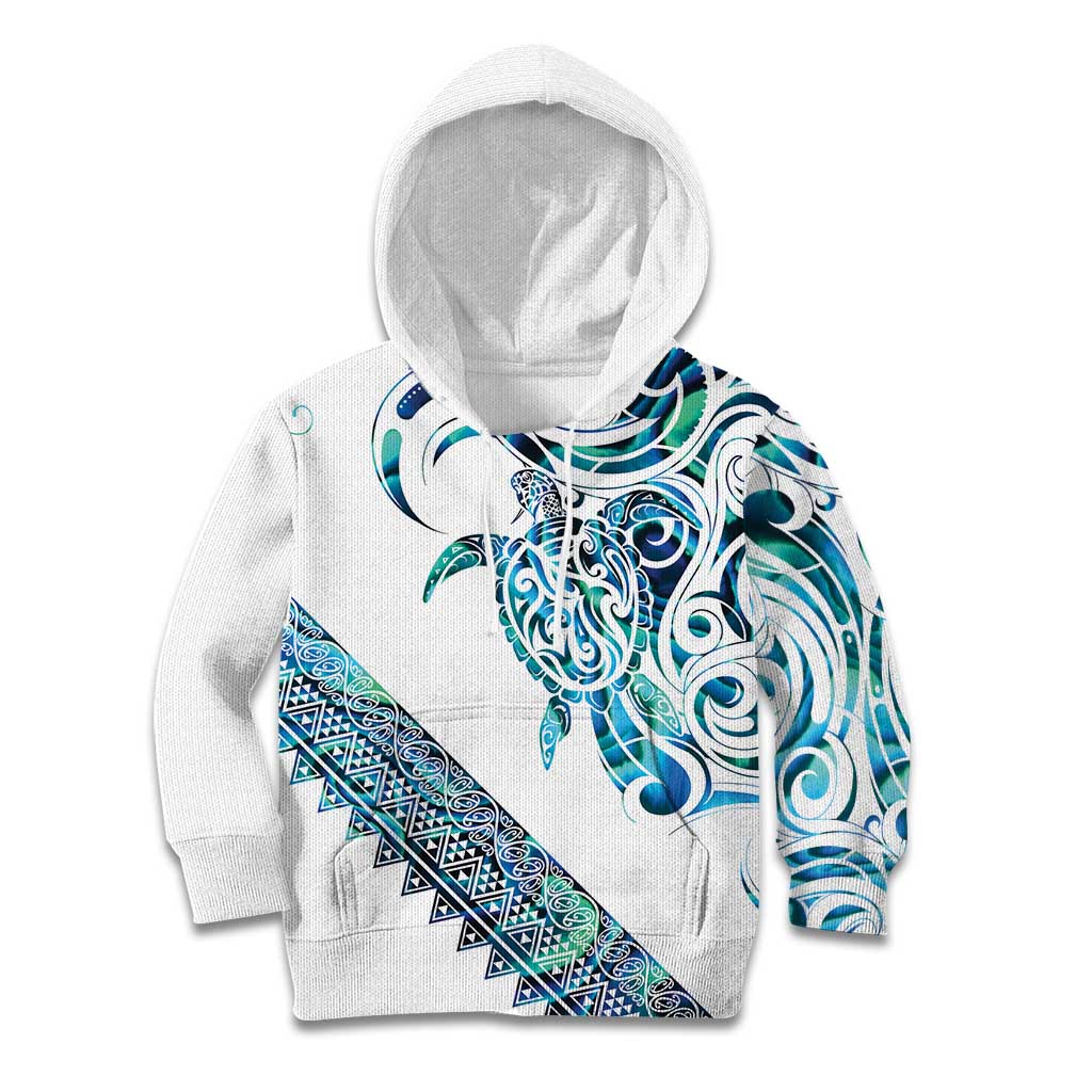 Kahui Whetu Paua shell Kowhaiwhai Taniko Personalised Kid Hoodie Turtle Tattoo Maori Tribal Style LT9 Hoodie Blue - Polynesian Pride
