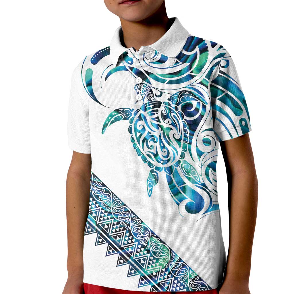 Kahui Whetu Paua shell Kowhaiwhai Taniko Personalised Kid Polo Shirt Turtle Tattoo Maori Tribal Style LT9 Kid Blue - Polynesian Pride