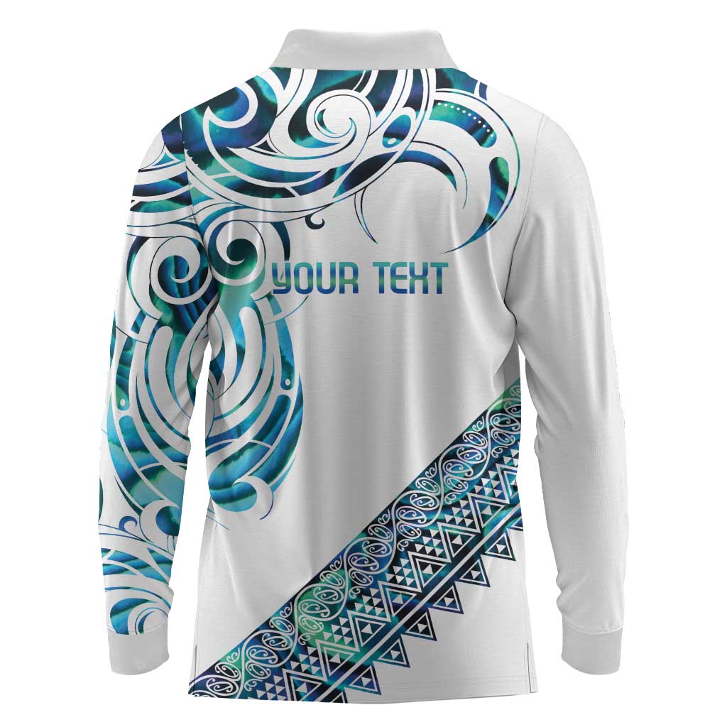 Kahui Whetu Paua shell Kowhaiwhai Taniko Personalised Long Sleeve Polo Shirt Turtle Tattoo Maori Tribal Style