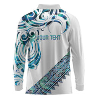 Kahui Whetu Paua shell Kowhaiwhai Taniko Personalised Long Sleeve Polo Shirt Turtle Tattoo Maori Tribal Style