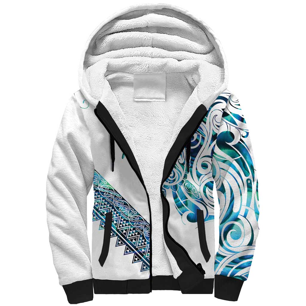 Kahui Whetu Paua shell Kowhaiwhai Taniko Personalised Sherpa Hoodie Turtle Tattoo Maori Tribal Style LT9 Unisex Blue - Polynesian Pride
