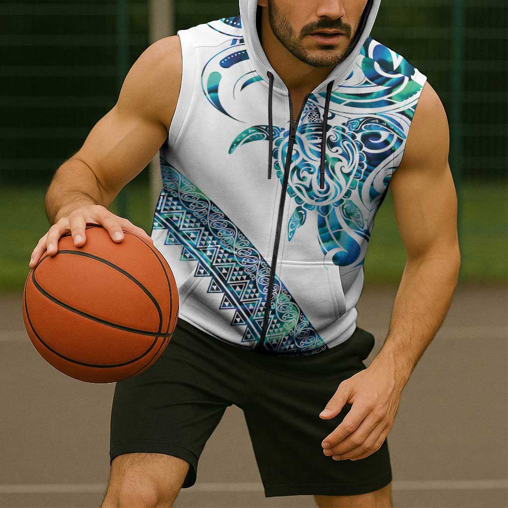 Kahui Whetu Paua shell Kowhaiwhai Taniko Personalised Sleeveless Zip Hoodie Turtle Tattoo Maori Tribal Style