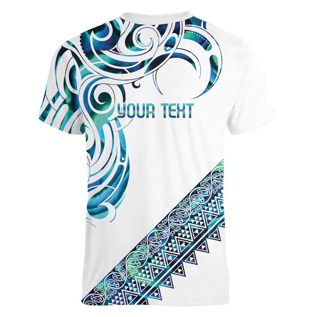 Kahui Whetu Paua shell Kowhaiwhai Taniko Personalised Women V-Neck T-Shirt Turtle Tattoo Maori Tribal Style