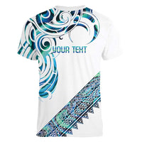 Kahui Whetu Paua shell Kowhaiwhai Taniko Personalised Women V-Neck T-Shirt Turtle Tattoo Maori Tribal Style
