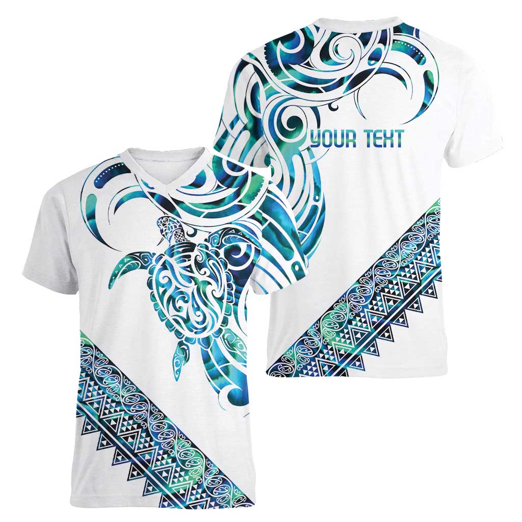 Kahui Whetu Paua shell Kowhaiwhai Taniko Personalised Women V-Neck T-Shirt Turtle Tattoo Maori Tribal Style