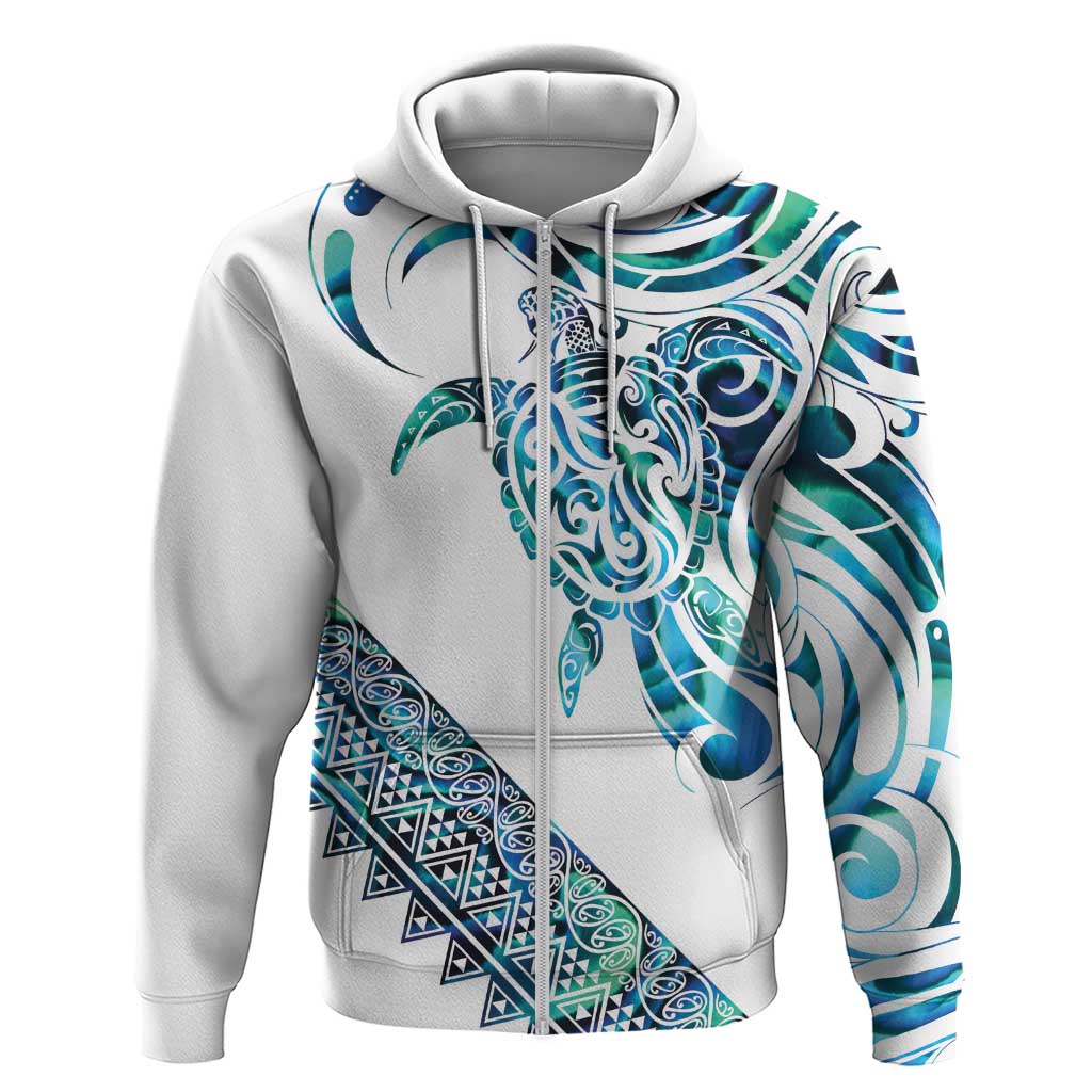 Kahui Whetu Paua shell Kowhaiwhai Taniko Personalised Zip Hoodie Turtle Tattoo Maori Tribal Style LT9 Zip Hoodie Blue - Polynesian Pride