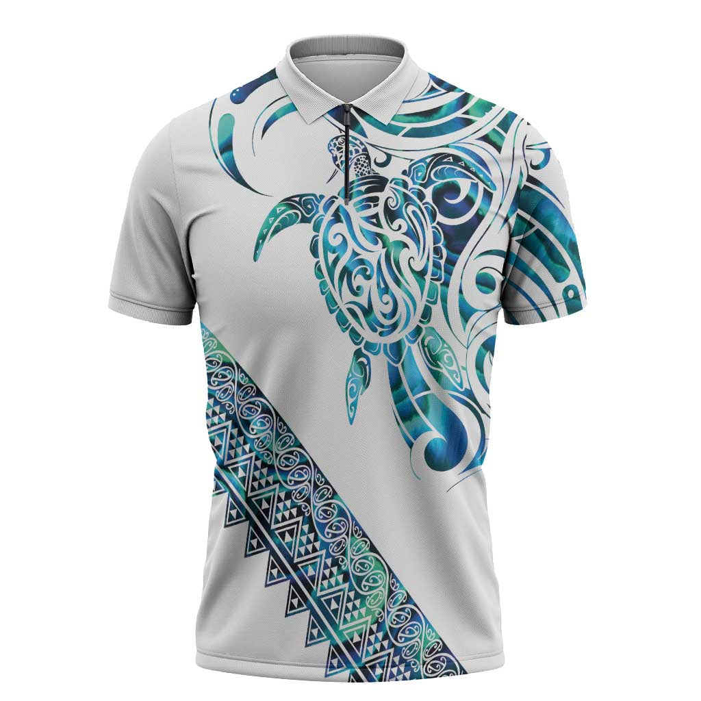 Kahui Whetu Paua shell Kowhaiwhai Taniko Personalised Zipper Polo Shirt Turtle Tattoo Maori Tribal Style