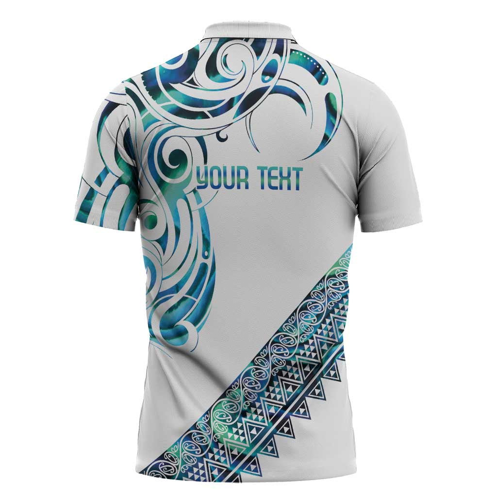Kahui Whetu Paua shell Kowhaiwhai Taniko Personalised Zipper Polo Shirt Turtle Tattoo Maori Tribal Style