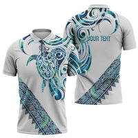 Kahui Whetu Paua shell Kowhaiwhai Taniko Personalised Zipper Polo Shirt Turtle Tattoo Maori Tribal Style