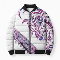 Mawhero Paua shell Kowhaiwhai Taniko Personalised Bomber Puffer Jacket Turtle Tattoo Maori Tribal Style