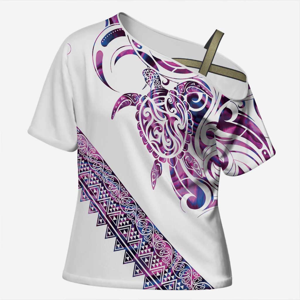Mawhero Paua shell Kowhaiwhai Taniko Personalised Cross Shoulder Shirt Turtle Tattoo Maori Tribal Style LT9 Female Pink - Polynesian Pride