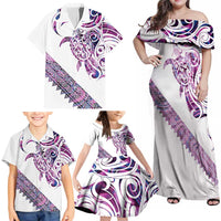 Mawhero Paua shell Kowhaiwhai Taniko Personalised Family Matching Off Shoulder Maxi Dress and Hawaiian Shirt Turtle Tattoo Maori Tribal Style LT9 - Polynesian Pride