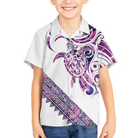 Mawhero Paua shell Kowhaiwhai Taniko Personalised Family Matching Off Shoulder Short Dress and Hawaiian Shirt Turtle Tattoo Maori Tribal Style LT9 Son's Shirt Pink - Polynesian Pride