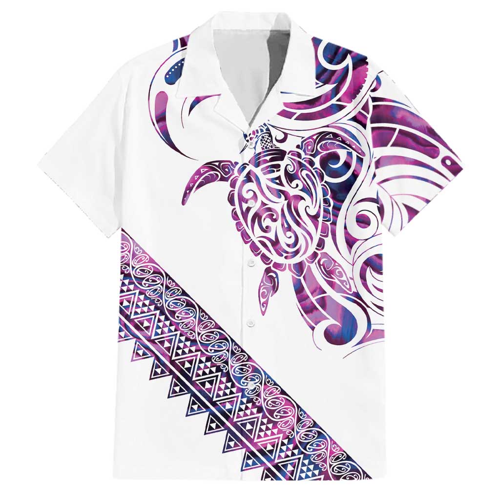 Mawhero Paua shell Kowhaiwhai Taniko Personalised Family Matching Short Sleeve Bodycon Dress and Hawaiian Shirt Turtle Tattoo Maori Tribal Style LT9 Dad's Shirt - Short Sleeve Pink - Polynesian Pride