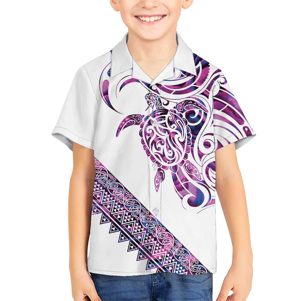 Mawhero Paua shell Kowhaiwhai Taniko Personalised Family Matching Summer Maxi Dress and Hawaiian Shirt Turtle Tattoo Maori Tribal Style LT9 Son's Shirt Pink - Polynesian Pride