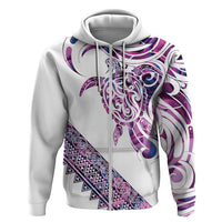 Mawhero Paua shell Kowhaiwhai Taniko Personalised Hoodie Turtle Tattoo Maori Tribal Style LT9 Zip Hoodie Pink - Polynesian Pride
