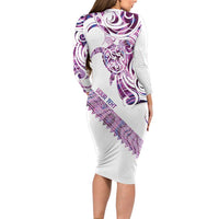 Mawhero Paua shell Kowhaiwhai Taniko Personalised Long Sleeve Bodycon Dress Turtle Tattoo Maori Tribal Style