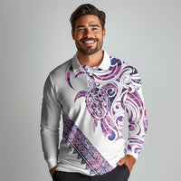 Mawhero Paua shell Kowhaiwhai Taniko Personalised Long Sleeve Polo Shirt Turtle Tattoo Maori Tribal Style