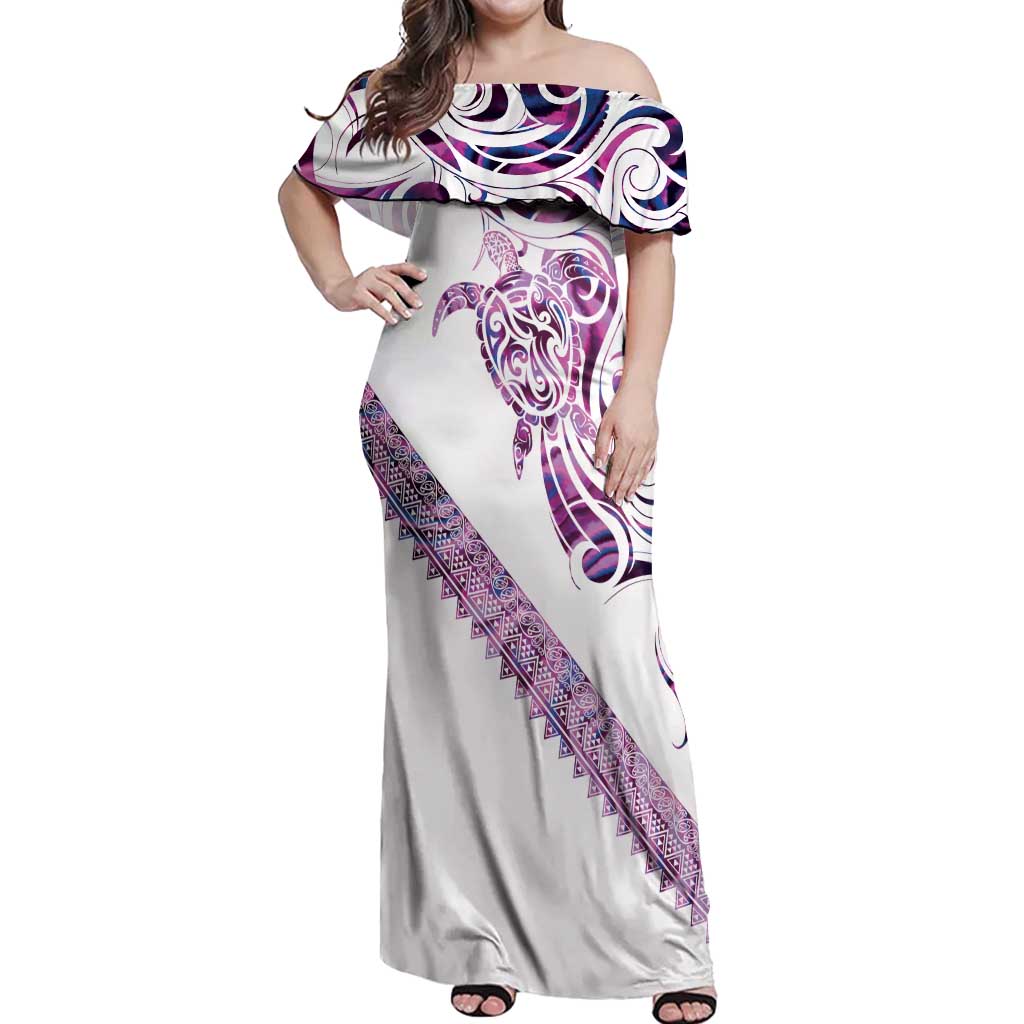 Mawhero Paua shell Kowhaiwhai Taniko Personalised Off Shoulder Maxi Dress Turtle Tattoo Maori Tribal Style LT9 Women Pink - Polynesian Pride