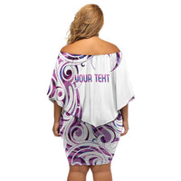 Mawhero Paua shell Kowhaiwhai Taniko Personalised Off Shoulder Short Dress Turtle Tattoo Maori Tribal Style LT9 - Polynesian Pride