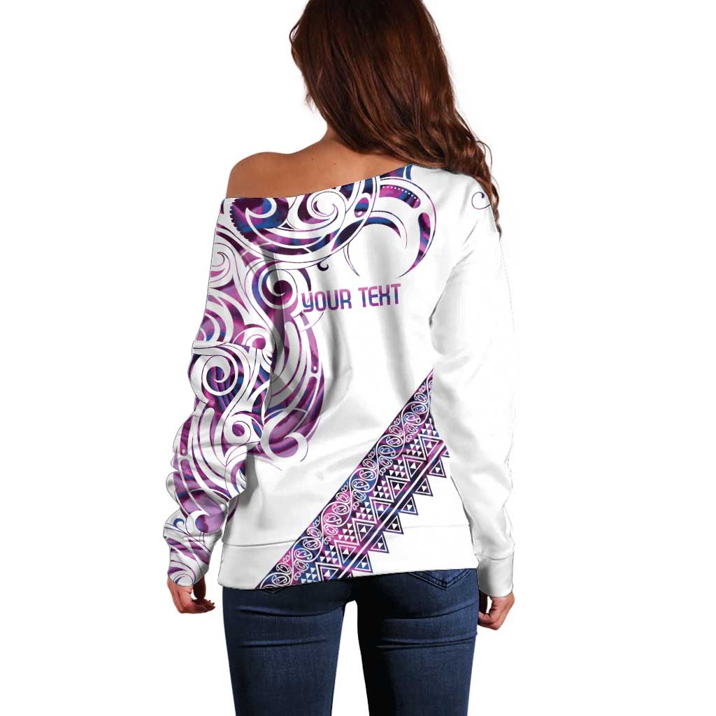 Mawhero Paua shell Kowhaiwhai Taniko Personalised Off Shoulder Sweater Turtle Tattoo Maori Tribal Style LT9 - Polynesian Pride