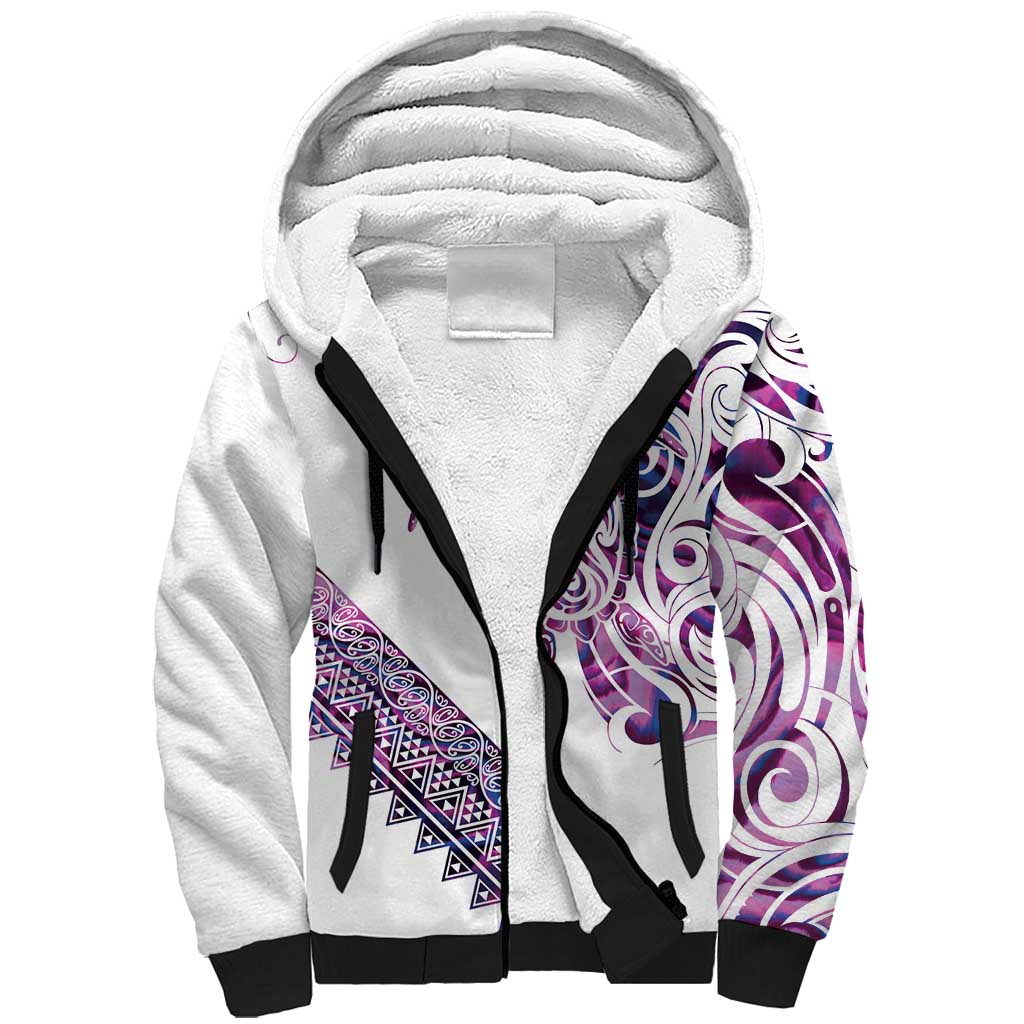Mawhero Paua shell Kowhaiwhai Taniko Personalised Sherpa Hoodie Turtle Tattoo Maori Tribal Style