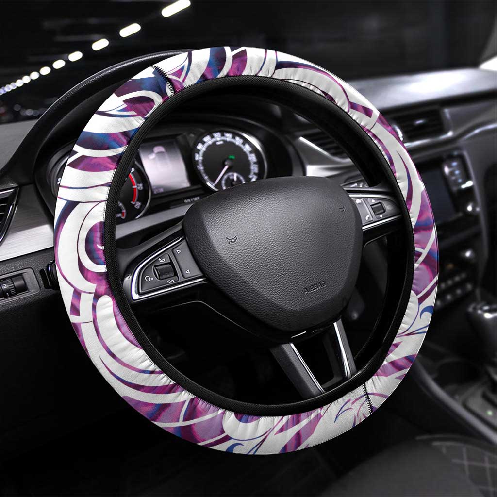 Mawhero Paua shell Kowhaiwhai Taniko Steering Wheel Cover Turtle Tattoo Maori Tribal Style LT9 Universal Fit Pink - Polynesian Pride