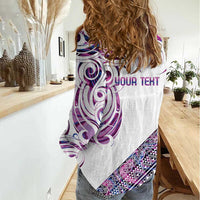 Mawhero Paua shell Kowhaiwhai Taniko Personalised Women Casual Shirt Turtle Tattoo Maori Tribal Style