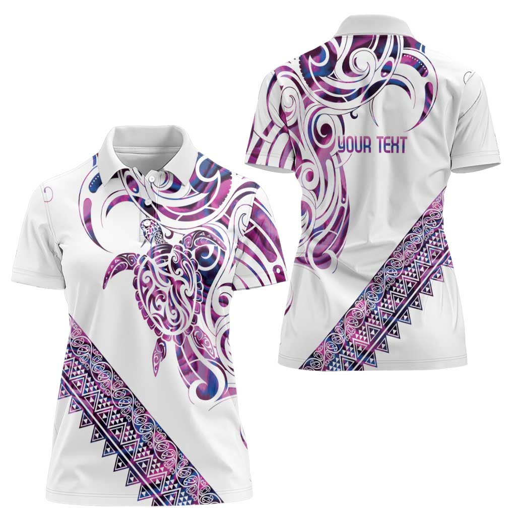 Mawhero Paua shell Kowhaiwhai Taniko Personalised Women Polo Shirt Turtle Tattoo Maori Tribal Style