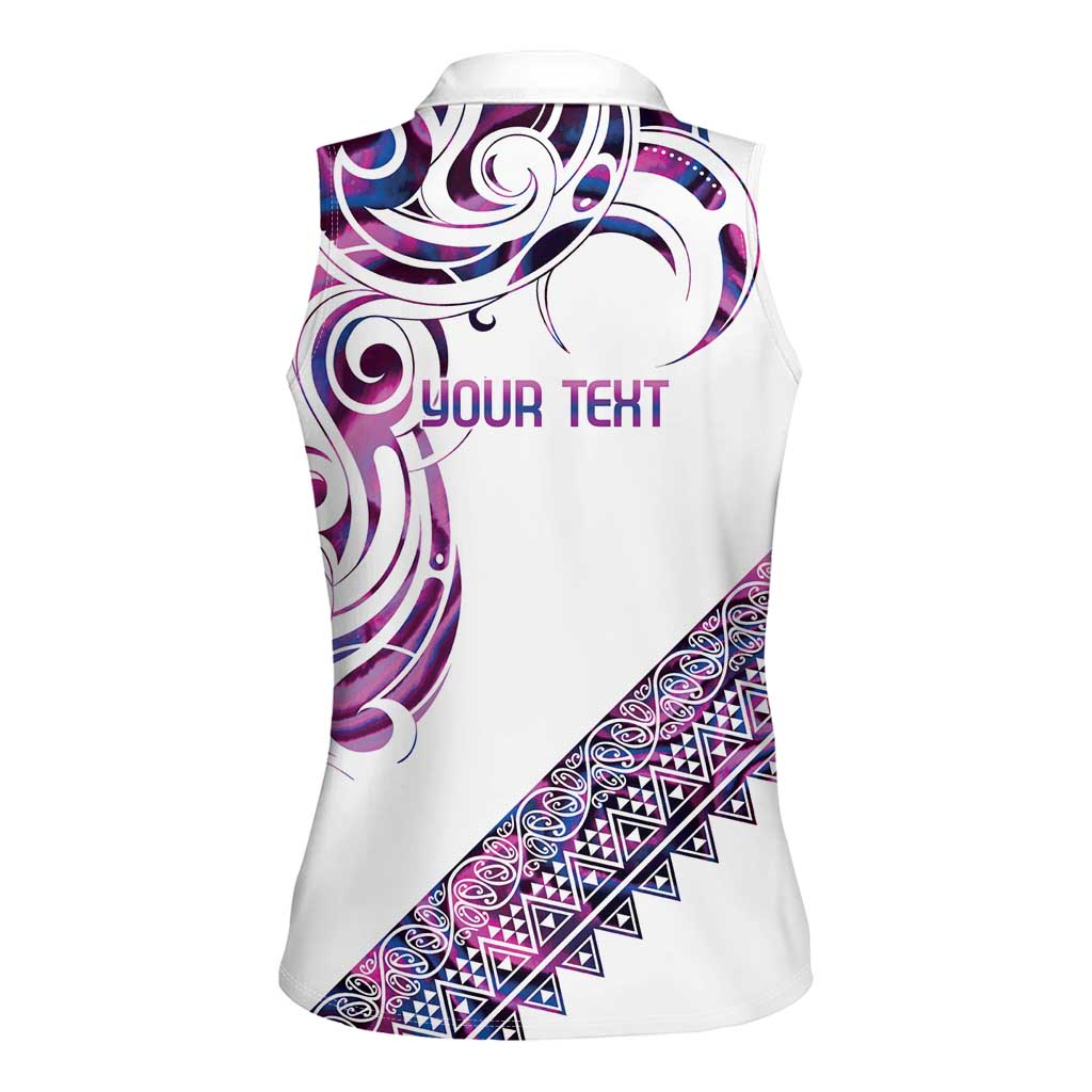 Mawhero Paua shell Kowhaiwhai Taniko Personalised Women Sleeveless Polo Shirt Turtle Tattoo Maori Tribal Style
