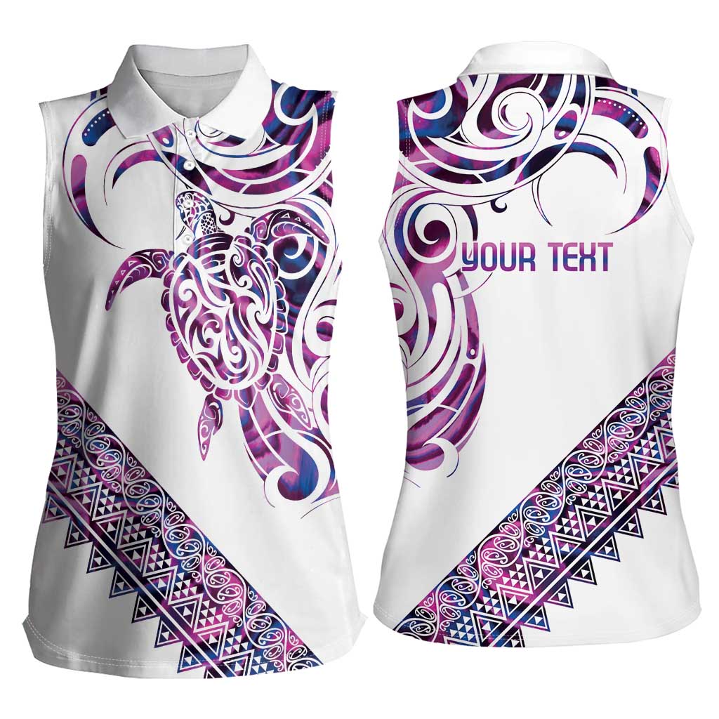 Mawhero Paua shell Kowhaiwhai Taniko Personalised Women Sleeveless Polo Shirt Turtle Tattoo Maori Tribal Style