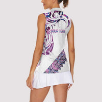 Mawhero Paua shell Kowhaiwhai Taniko Personalised Women Sleeveless Polo Shirt Turtle Tattoo Maori Tribal Style