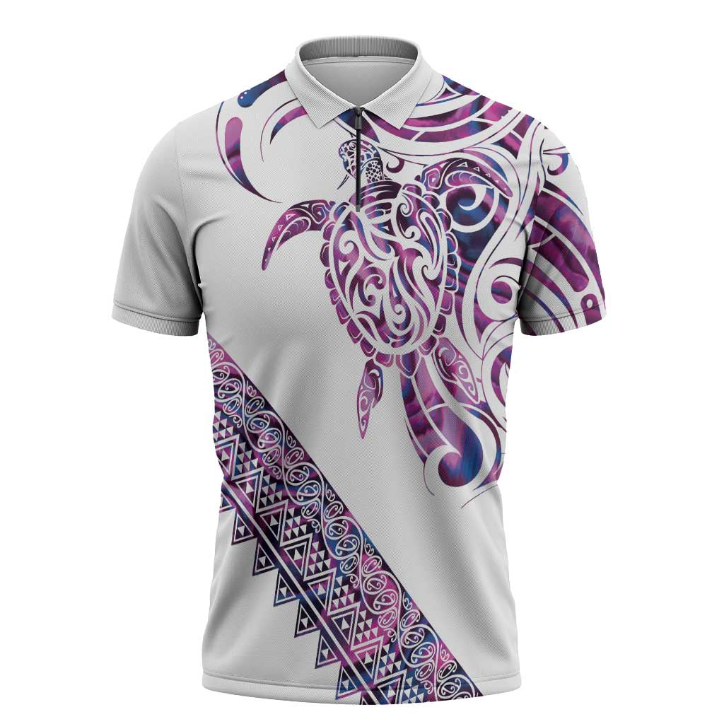 Mawhero Paua shell Kowhaiwhai Taniko Personalised Zipper Polo Shirt Turtle Tattoo Maori Tribal Style