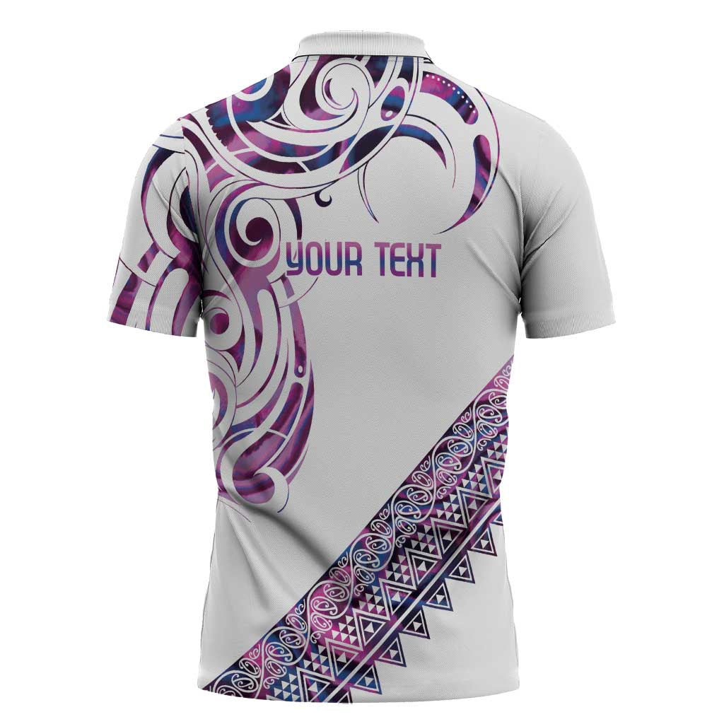 Mawhero Paua shell Kowhaiwhai Taniko Personalised Zipper Polo Shirt Turtle Tattoo Maori Tribal Style
