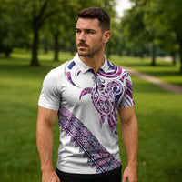 Mawhero Paua shell Kowhaiwhai Taniko Personalised Zipper Polo Shirt Turtle Tattoo Maori Tribal Style