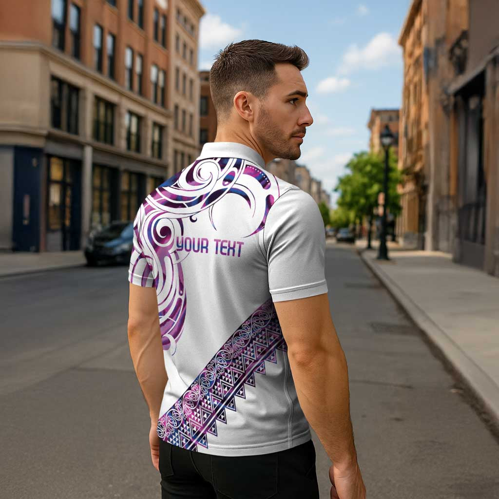 Mawhero Paua shell Kowhaiwhai Taniko Personalised Zipper Polo Shirt Turtle Tattoo Maori Tribal Style