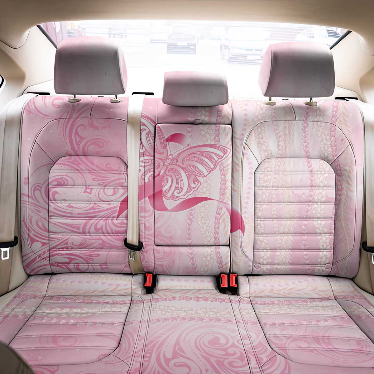 Breast Cancer Awareness Back Car Seat Cover Maile Pikake Lokelani Crown Flower Lei Inspired LT9 - Polynesian Pride