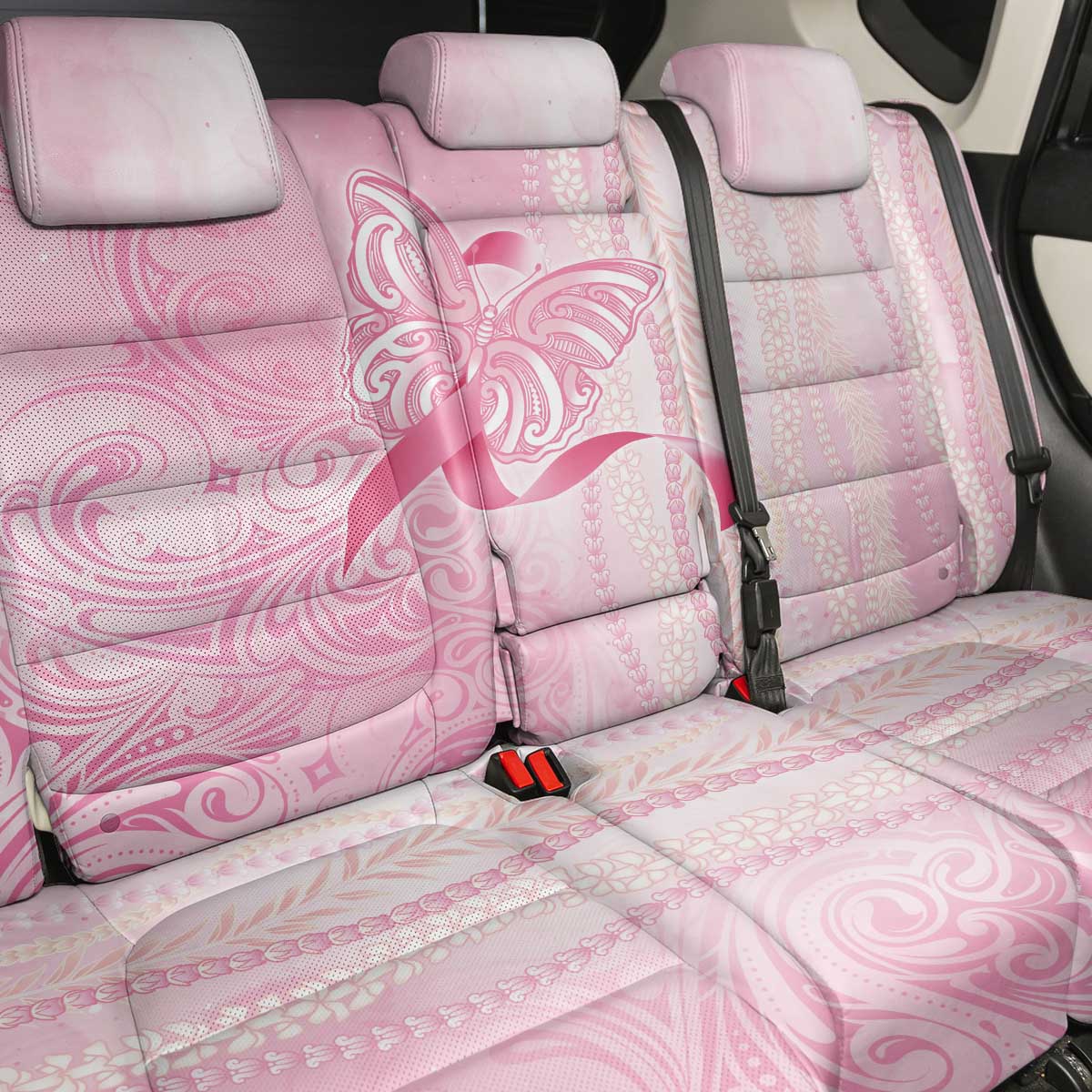 Breast Cancer Awareness Back Car Seat Cover Maile Pikake Lokelani Crown Flower Lei Inspired LT9 - Polynesian Pride