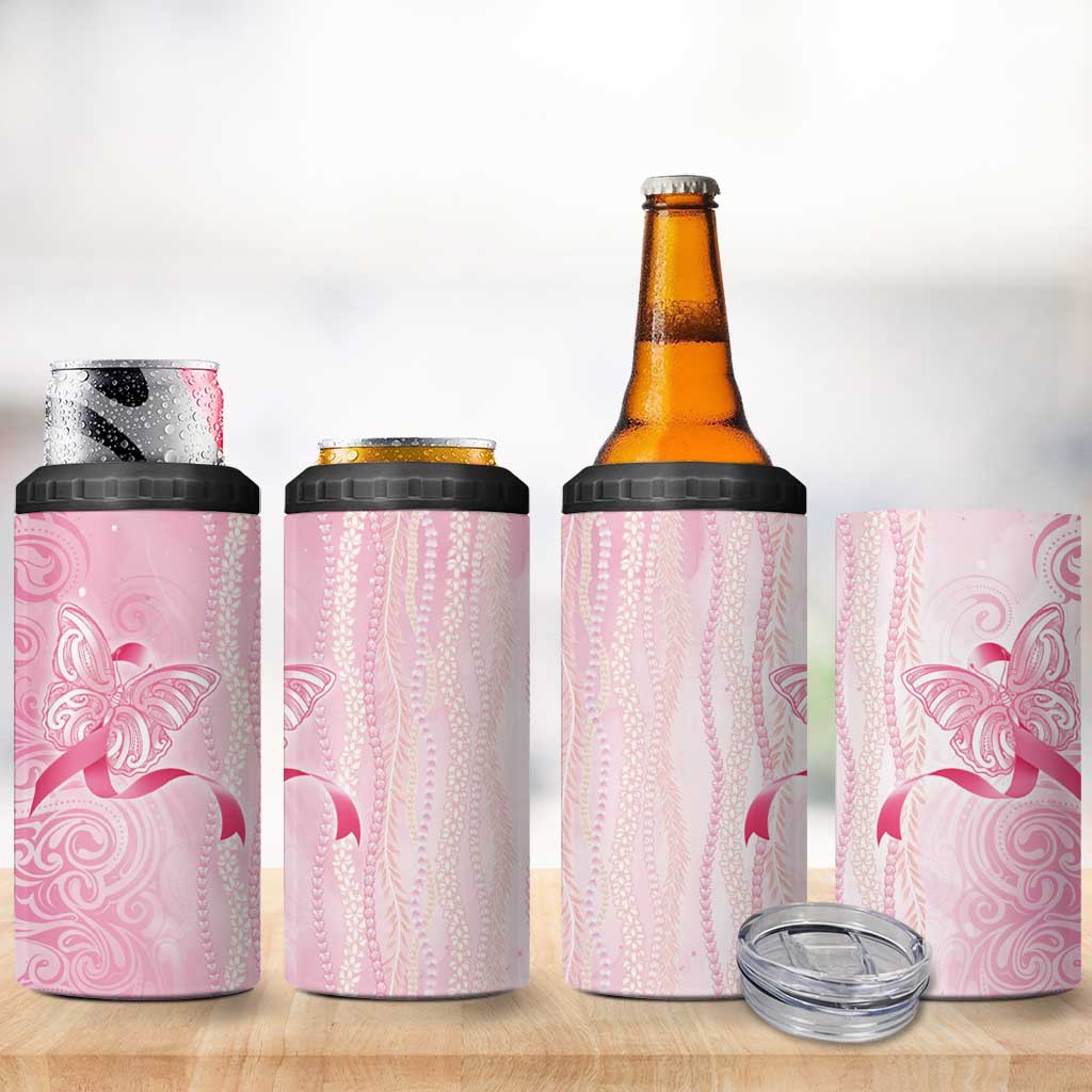 Breast Cancer Awareness 4 in 1 Can Cooler Tumbler Maile Pikake Lokelani Crown Flower Lei Inspired LT9 - Polynesian Pride