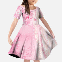 Breast Cancer Awareness Family Matching Long Sleeve Bodycon Dress and Hawaiian Shirt Maile Pikake Lokelani Crown Flower Lei Inspired LT9 Daughter's Dress Pink - Polynesian Pride
