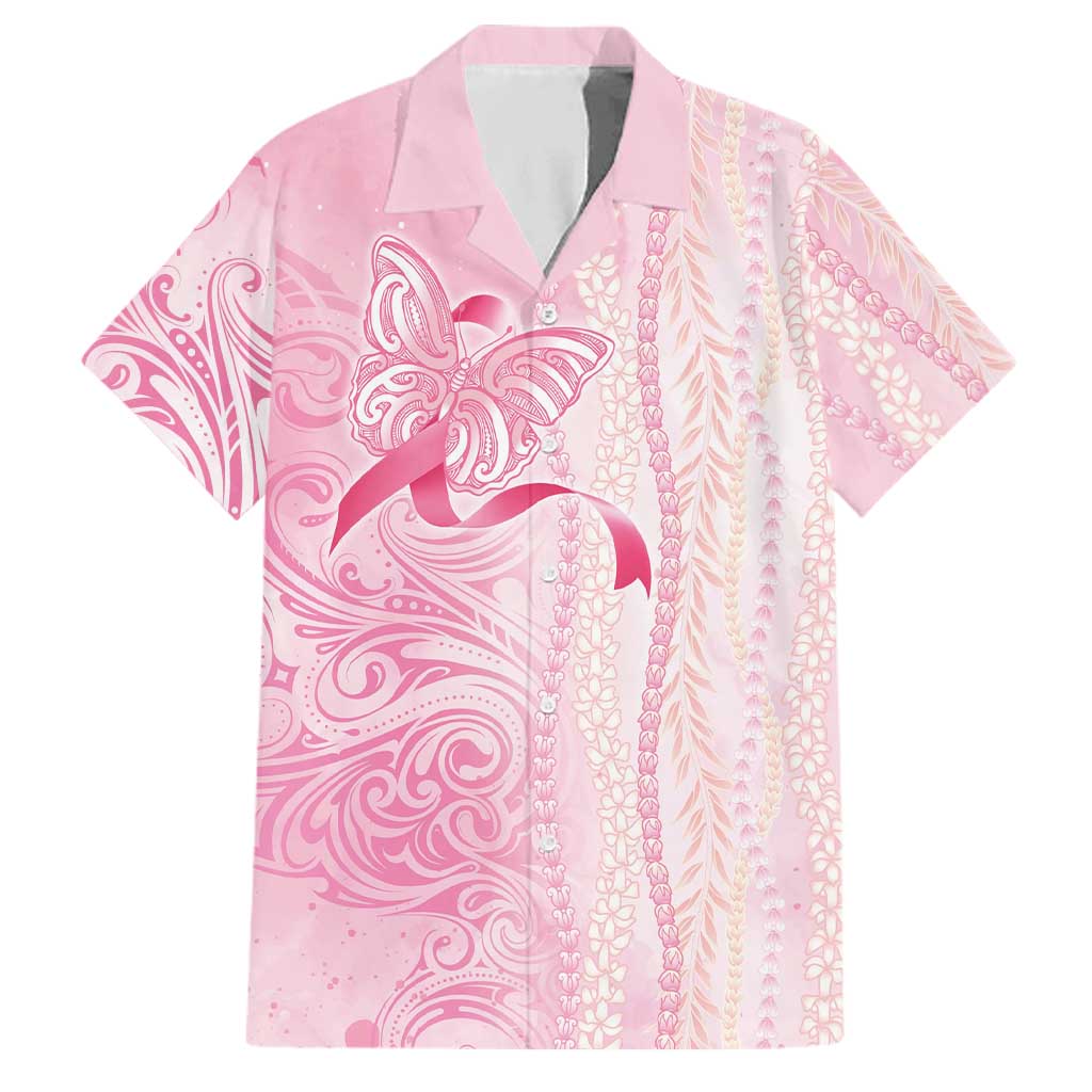 Breast Cancer Awareness Family Matching Off Shoulder Maxi Dress and Hawaiian Shirt Maile Pikake Lokelani Crown Flower Lei Inspired LT9 Dad's Shirt - Short Sleeve Pink - Polynesian Pride