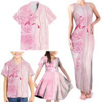 Breast Cancer Awareness Family Matching Tank Maxi Dress and Hawaiian Shirt Maile Pikake Lokelani Crown Flower Lei Inspired LT9 - Polynesian Pride