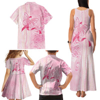Breast Cancer Awareness Family Matching Tank Maxi Dress and Hawaiian Shirt Maile Pikake Lokelani Crown Flower Lei Inspired LT9 - Polynesian Pride