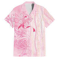 Breast Cancer Awareness Family Matching Tank Maxi Dress and Hawaiian Shirt Maile Pikake Lokelani Crown Flower Lei Inspired LT9 Dad's Shirt - Short Sleeve Pink - Polynesian Pride