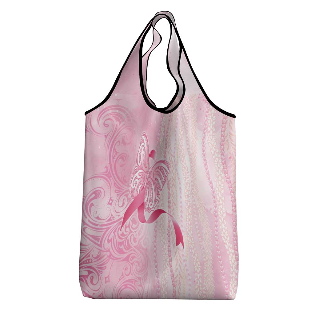 Breast Cancer Awareness Grocery Bag Maile Pikake Lokelani Crown Flower Lei Inspired