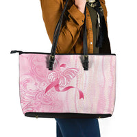 Breast Cancer Awareness Leather Tote Bag Maile Pikake Lokelani Crown Flower Lei Inspired LT9 - Polynesian Pride
