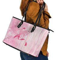 Breast Cancer Awareness Leather Tote Bag Maile Pikake Lokelani Crown Flower Lei Inspired LT9 - Polynesian Pride