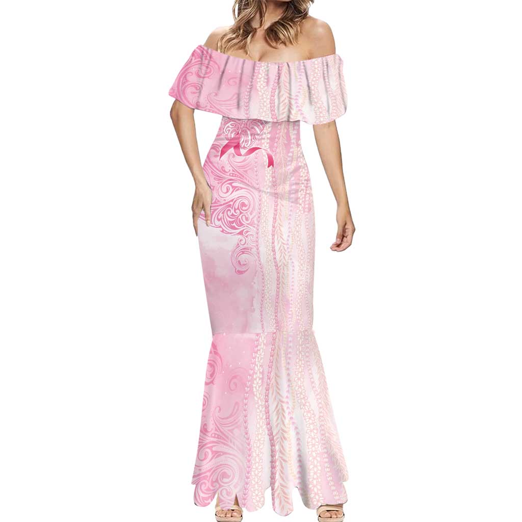 Breast Cancer Awareness Mermaid Dress Maile Pikake Lokelani Crown Flower Lei Inspired LT9 - Polynesian Pride