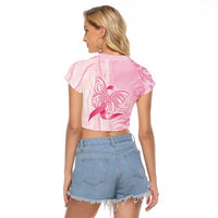 Breast Cancer Awareness Raglan Cropped T Shirt Maile Pikake Lokelani Crown Flower Lei Inspired LT9 - Polynesian Pride